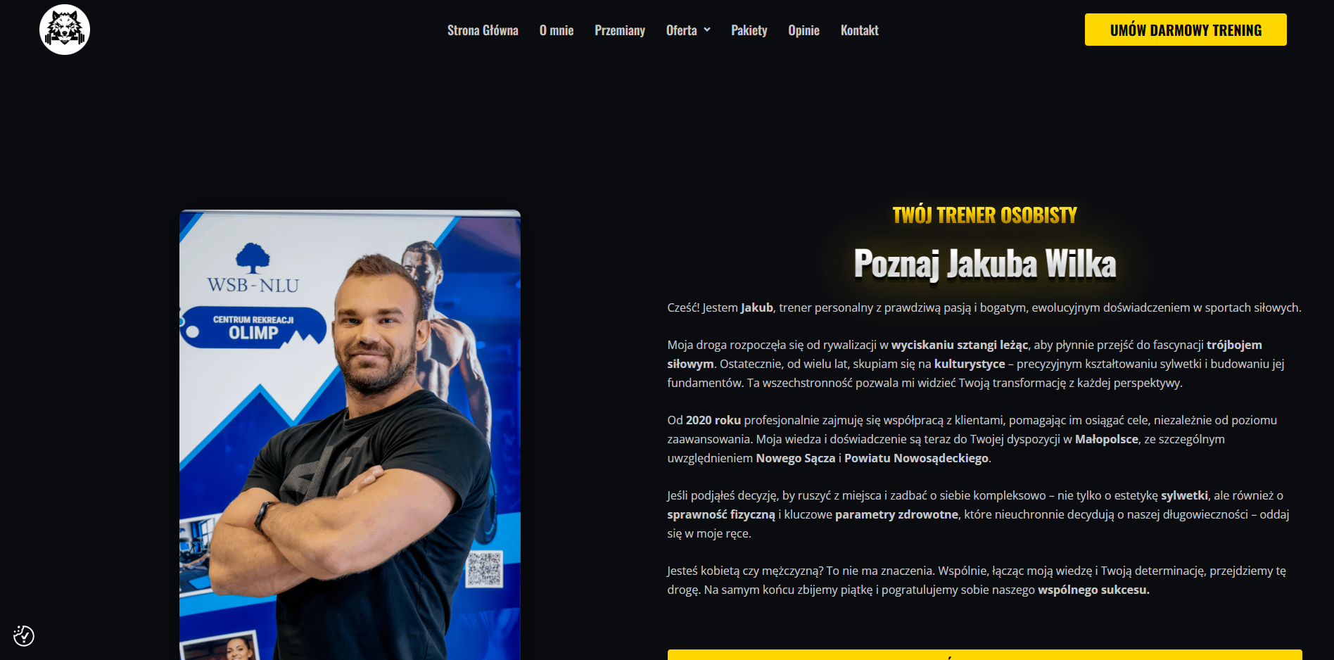 Hero strony internetowej Jakuba Wilka